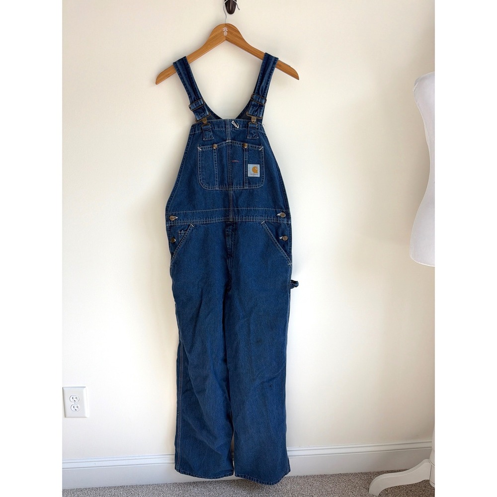Carhartt Denim Bib Overalls Blue Cotton Workwear Utility Carpenter 34x28